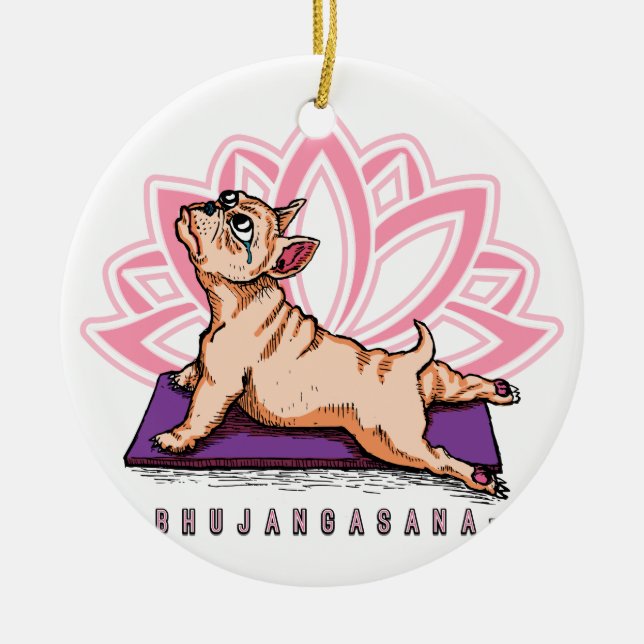French Bulldog Yoga - Bhujangasana Pose - Funny Ceramic Tree Decoration (Front)