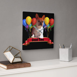 French bulldogge with balloons square wall clock