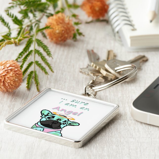 French Bulldoggen Angel Key Ring (Side)