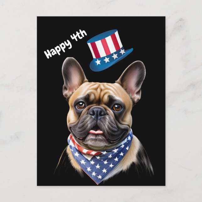 French Bulldogs America 4th of July Postcard (Front)