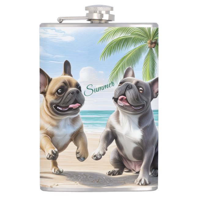 French Bulldogs Beach French Bulldog Hip Flask (Front)