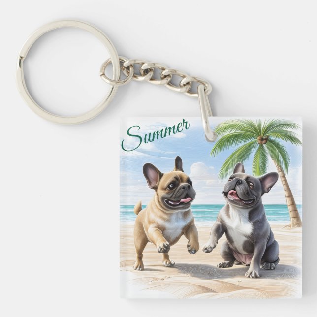 French Bulldogs Beach French Bulldog Key Ring (Front)
