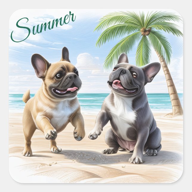 French Bulldogs Beach French Bulldog Square Sticker (Front)