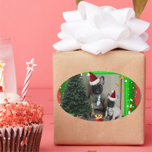 French Bulldogs Christmas French Bulldog Oval Sticker (Party)