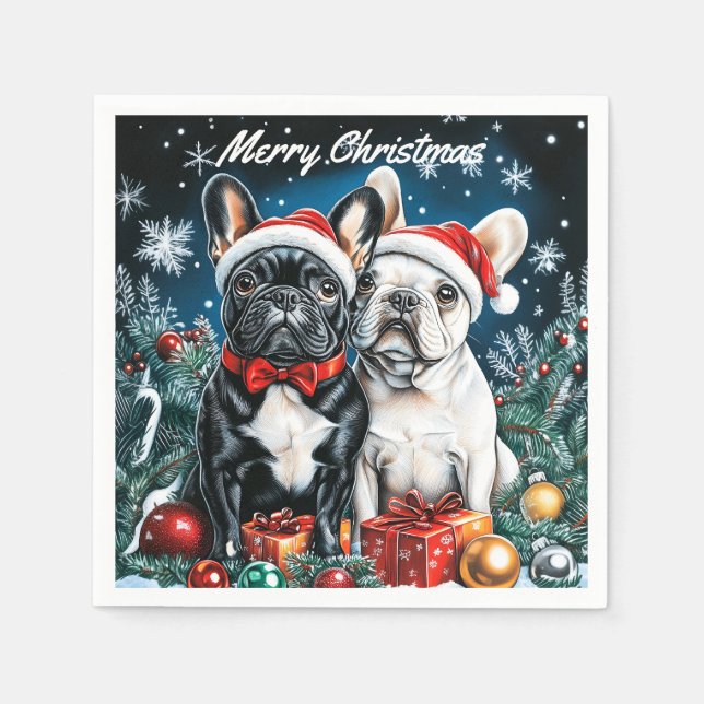 French Bulldogs Christmas Napkin (Front)