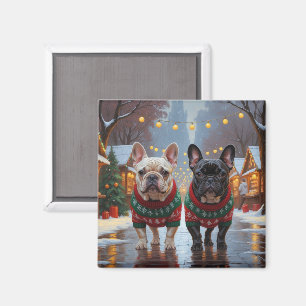 French Bulldogs Christmas Snow Holiday Magnet