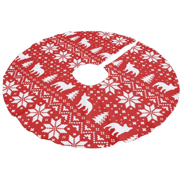 French Bulldogs Christmas Sweater Style Pattern Faux Linen Tree Skirt (Angled)