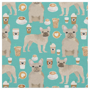 French Bulldogs Coffee Lover Turquoise Fabric