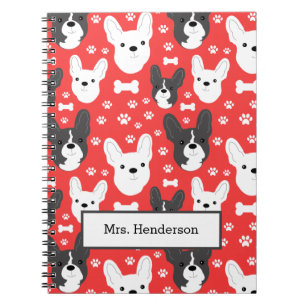 French Bulldogs Frenchies Dog Pattern Red Notebook