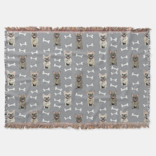 French Bulldogs - gray Throw Blanket
