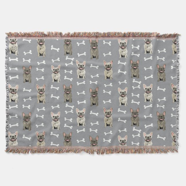 French Bulldogs - grey Throw Blanket (Front)
