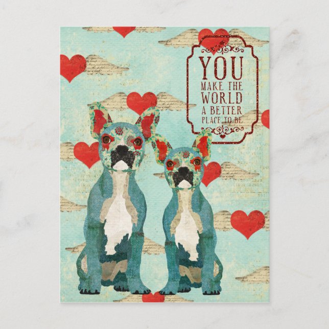 French Bulldogs Heart Valentines Day Postcard (Front)