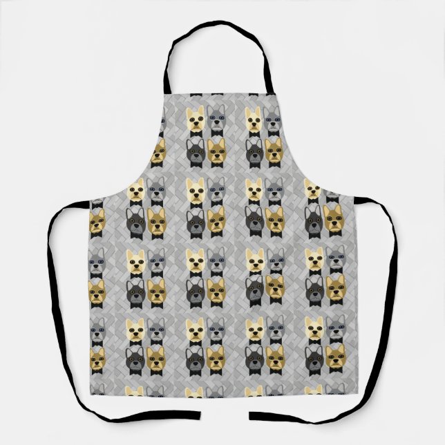 French Bulldogs Herringbone Grey Apron (Front)