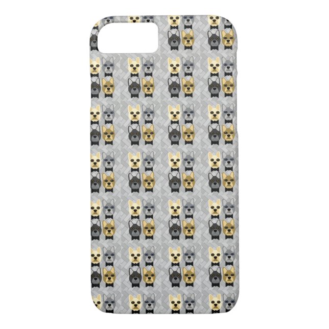 French Bulldogs Herringbone Grey Case-Mate iPhone Case (Back)