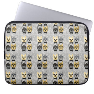 French Bulldogs Herringbone Grey Laptop Sleeve