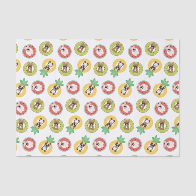 French Bulldogs In Fruit Pool Floats Pattern Tissue Paper (Front)