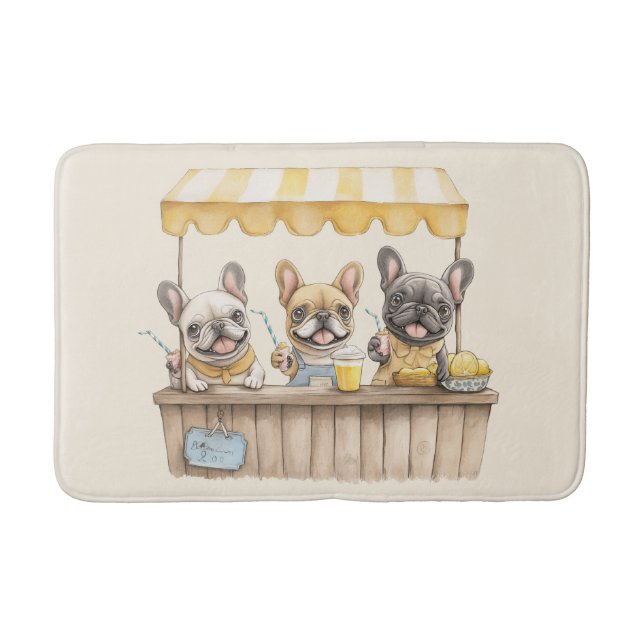 French Bulldogs Running A Lemonade Stand Bath Mat (Front)