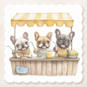 French Bulldogs Running A Lemonade Stand Paper Coaster