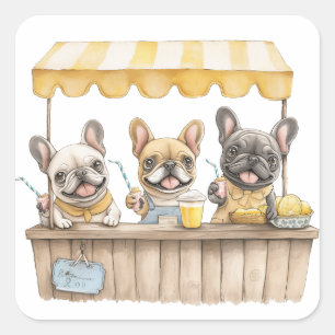French Bulldogs Running A Lemonade Stand Square Sticker