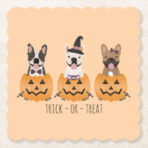 French Bulldogs Trick Or Treat Pumpkin Paper Coaster