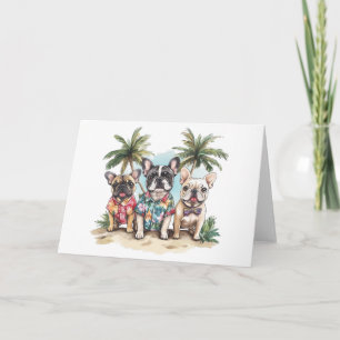 French Bulldogs Wearing Hawaiian Shirts Card