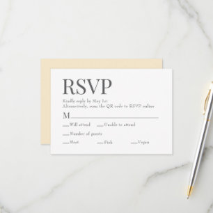 French Butter Yellow Qr Code Meal Choice Wedding RSVP Card