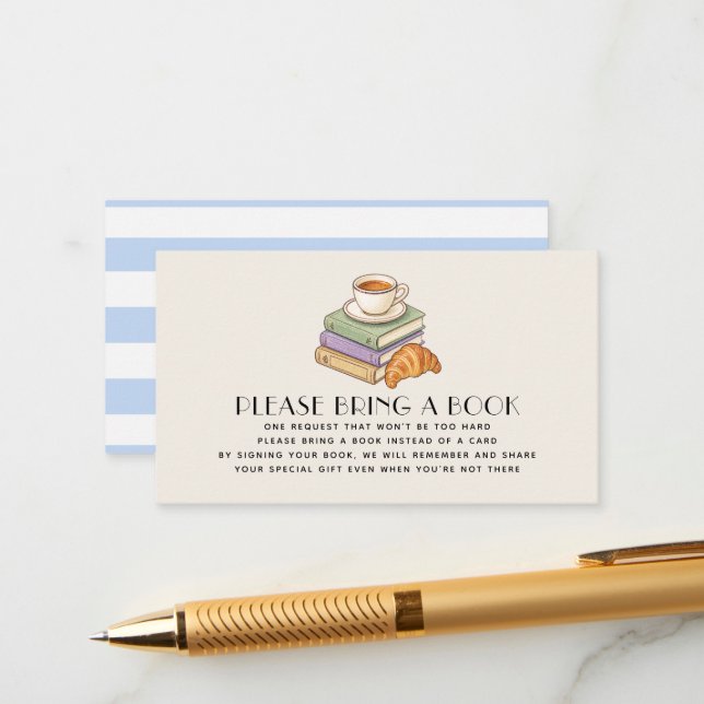 French Cafe Bébé Boy Book Request Baby Shower Enclosure Card (Front/Back In Situ)