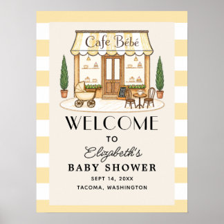 French Cafe Bébé Yellow Baby Shower Welcome Sign