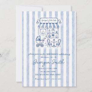 French Café Blue Paris Bistro Boy Baby Shower Invitation