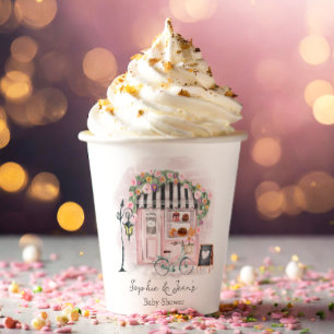 French Cafe Bonjour Bebe Paris Tea Baby Shower  Paper Cups