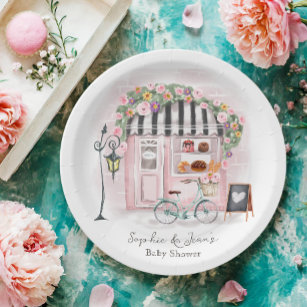 French Cafe Bonjour Bebe Paris Tea Baby Shower  Paper Plate
