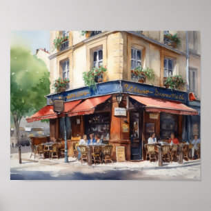 French Cafe Painting Landscape Art Print Poster