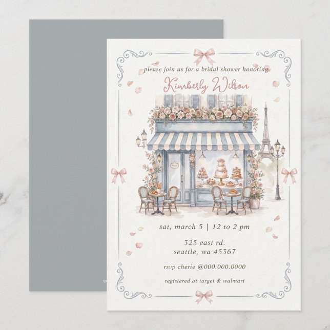 French Cafe Paris Theme Eiffel Tower Bridal Shower Invitation (Front/Back)
