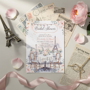 French Cafe Paris Theme Eiffel Tower Bridal Shower Invitation
