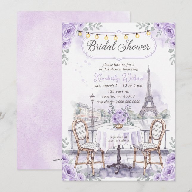 French Cafe Paris Theme Eiffel Tower Bridal Shower Invitation (Front/Back)