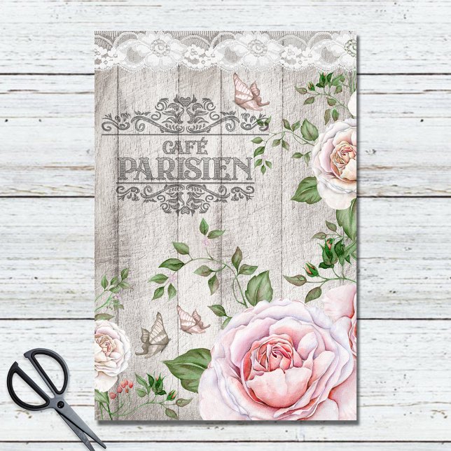 French Cafe Parisien Floral Wood Board Decoupage Tissue Paper (Creator Uploaded)