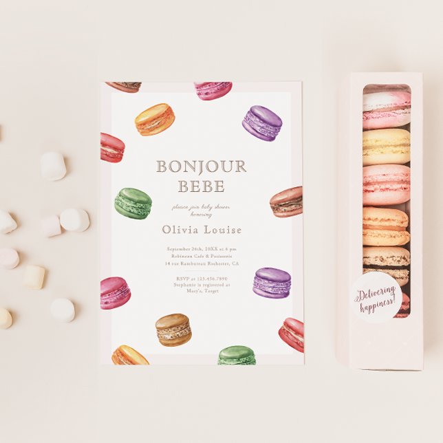 French Cafe Patisserie Macarons Sweet Baby Shower Invitation (Creator Uploaded)