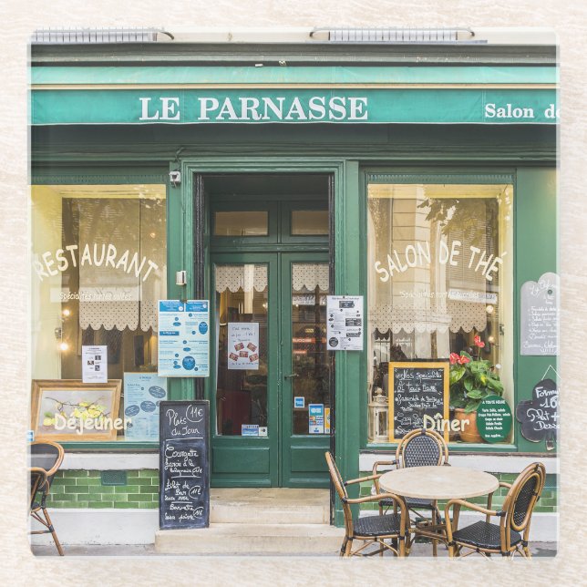 French cafes: Versailles cosy scene. Glass Coaster (Front)