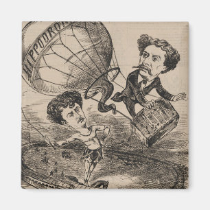 French Caricature Of Balloonist In Hot Air Balloon Magnet