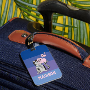 French Cat Blue Stripes Luggage Tag