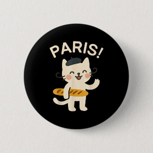 French Cat With Baguette Cute Cat Paris Funny Anim 6 Cm Round Badge