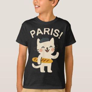 French Cat With Baguette Cute Cat Paris Funny Anim T-Shirt