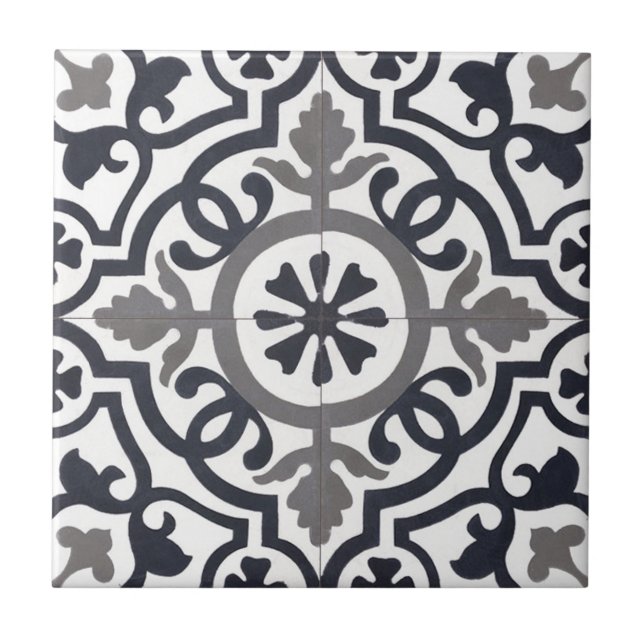 French  Ceramic Tiles - Black, Gray & White (Front)