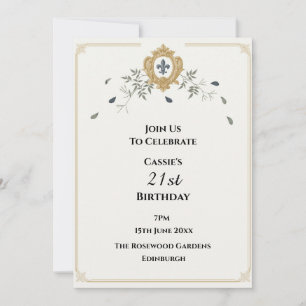 French Chateau Fleur de Lis Botanical Invitation
