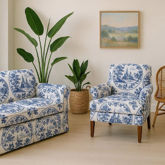 French Chateau Floral Motif Frame Botanical Decor  Fabric