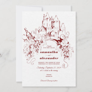 French Château Grape Vine Vineyard Winery Wedding Invitation