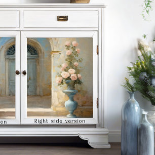 French Chateau Roses Blue Pink Floral Courtyard  Tissue Paper