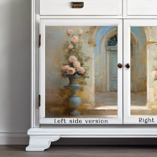 French Chateau Roses Courtyard Blue Pink Floral Tissue Paper