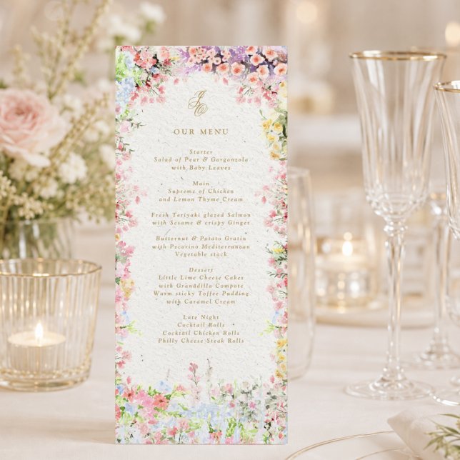 french chateau summer florals wedding menu (Creator Uploaded)
