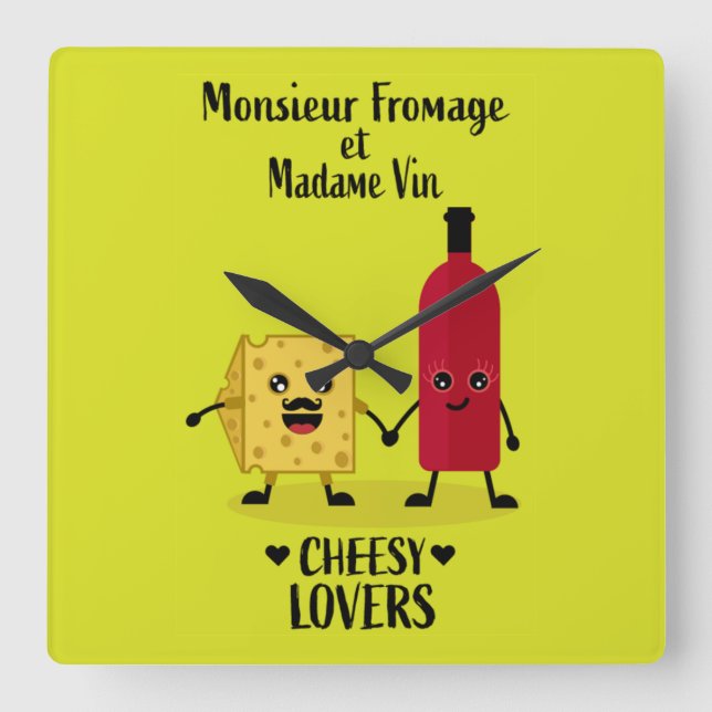 French cheese and wine gifts  square wall clock (Front)